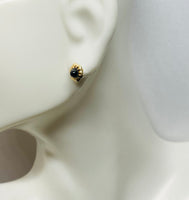 14 Karat Yellow Gold Genuine 3mm Black Onyx Stud Hexagon Design Earrings