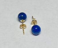 14 Karat Yellow Gold Genuine 6mm Lapis Lazuli Stud Earrings