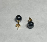 14 Karat Yellow Gold Genuine 6mm Hematite Stud Earrings