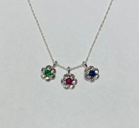 Sterling Silver and Genuine Gemstone (Emerald, Ruby or Sapphire) Buttercup Pendant with 18" Loose Rope Chain