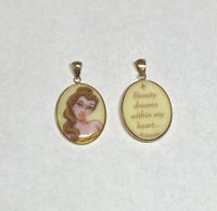 Vintage NOS 1990's 14K Yellow Gold Disney Princess Oval Porcelain Pendant (Ariel-Aurora-Belle)