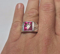 Sterling Silver Cushion Red Spinel 10K Masonic Lodge Emblem Ring