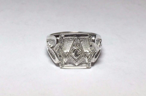 Sterling Silver & Genuine 0.15 Carat TW Diamond Masonic Lodge Ring