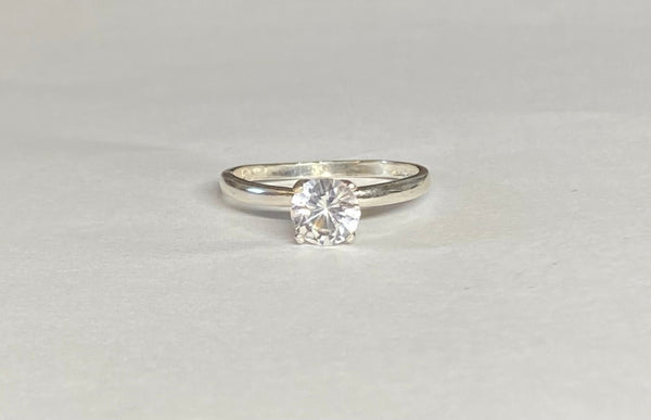 Vintage NOS 1960's Synthetic 6mm White Spinel Sterling Silver Solitaire Ring