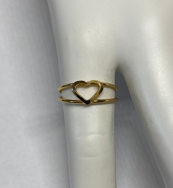 Vintage 1960's NOS 18K Yellow Gold Size 4.5 Heart Design Double Band Ring