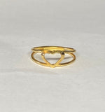 Vintage 1960's NOS 18K Yellow Gold Size 4.5 Heart Design Double Band Ring