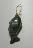 Vintage 1960's NOS 14 Karat Yellow Gold and Genuine Nephrite Jade Hand-carved 3-D Fish Dangle Earrings