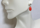 Sterling Silver Simulated Teardrop Coral and 5mm Ball Stud Post Dangle Earrings