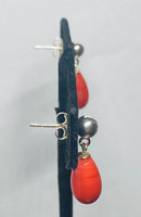 Sterling Silver Simulated Teardrop Coral and 5mm Ball Stud Post Dangle Earrings