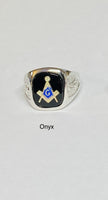 Sterling Silver and 10K Yellow Gold 14 x 12mm (Onyx, Red or Blue Spinel) Masonic Ring