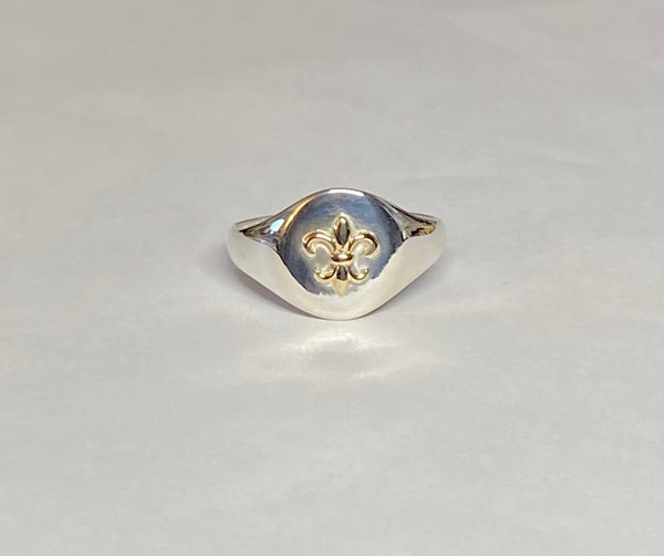 Sterling Silver & 14K Fleur-De-Lis Emblem Signet Ring