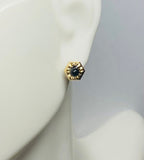 14 Karat Yellow Gold Genuine 3mm Black Onyx Stud Hexagon Design Earrings