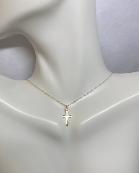 14 Karat Yellow Gold Dainty Polished Cross Charm (Available with or without chain)