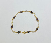 14 Karat Yellow Gold Filled Genuine 5mm Brazil Garnet Beads 8.5in Plaque Bracelet