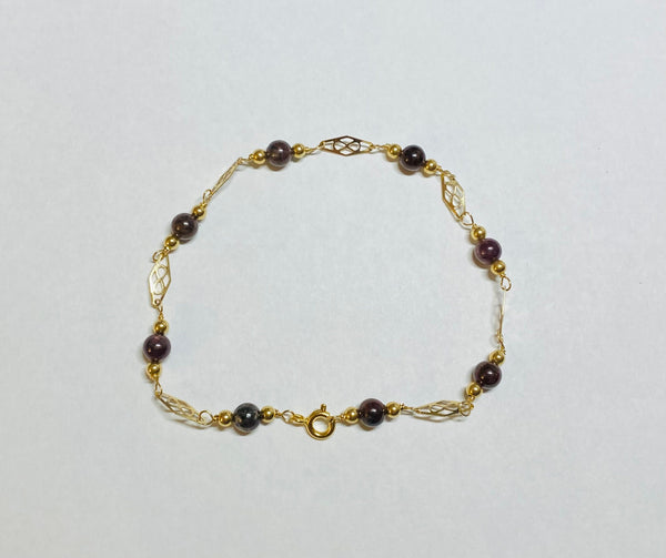 14 Karat Yellow Gold Filled Genuine 5mm Brazil Garnet Beads 8.5in Plaque Bracelet