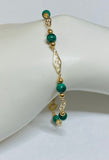 14 Karat Yellow Gold Filled Genuine 5mm Malachite Beads 8.25in Plaque Bracelet