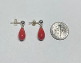 Sterling Silver Simulated Teardrop Coral and 5mm Ball Stud Post Dangle Earrings