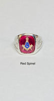 Sterling Silver and 10K Yellow Gold 14 x 12mm (Onyx, Red or Blue Spinel) Masonic Ring