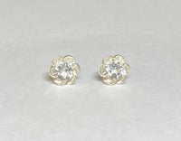 Vintage NOS 1970's Floral Buttercup Stud Earrings with Genuine White Topaz (2 carat total weight)