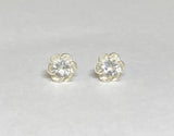 Vintage NOS 1970's Floral Buttercup Stud Earrings with Genuine White Topaz (2 carat total weight)