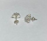 Vintage NOS 1970's Floral Buttercup Stud Earrings with Genuine White Topaz (2 carat total weight)