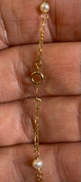 14 Karat Yellow Gold 7" Dainty Figaro ID Bracelet with Genuine Freshwater Pearls