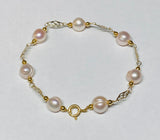 14 Karat Yellow Gold Filled Genuine 8mm Ringed Pink Freshwater Pearls 8.5" Plaque Bracelet