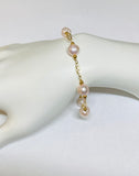 14 Karat Yellow Gold Filled Genuine 8mm Ringed Pink Freshwater Pearls 8.5" Plaque Bracelet