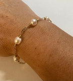 14 Karat Yellow Gold Filled Genuine 8mm Ringed Pink Freshwater Pearls 8.5" Plaque Bracelet