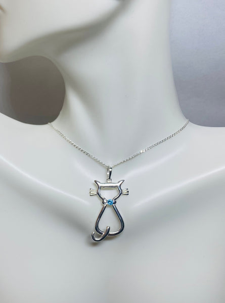 Sterling Silver 925 with Swarovski Element Birthstone Cat Pendant (16", 18" or 20" chain)