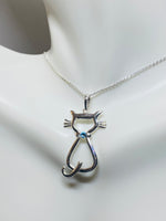 Sterling Silver 925 with Swarovski Element Birthstone Cat Pendant (16", 18" or 20" chain)