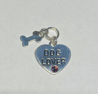 Sterling Silver 925 with Swarovski Element Birthstone Dog Lover Heart w/Bone Pendant (16", 18" or 20" chain)