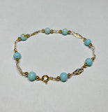 14 Karat Yellow Gold Filled and Genuine 6mm Turquoise Filigree Plaque 8.5" Bracelet