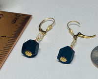 14 Karat Yellow Gold Filled Genuine Azabache Jet and Coral Leverback Earrings