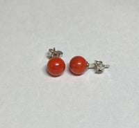 Sterling Silver Simulated 7mm Red Coral Stud Earrings