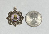 10K Yellow Gold Enameled St. Joseph and Sacred Heart of Jesus Scapular Medal Pendant