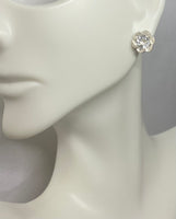 Vintage NOS 1970's Floral Buttercup Stud Earrings with Genuine White Topaz (2 carat total weight)