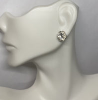 Vintage NOS 1970's Floral Buttercup Stud Earrings with Genuine White Topaz (2 carat total weight)