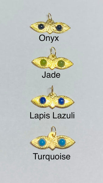 14 Karat Yellow Gold and Gemstone (Onyx-Jade-Lapis-Turquoise) Saint Lucy "Ojos de Santa Lucia" Eyes Pendant