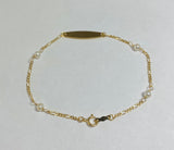 14 Karat Yellow Gold 7" Dainty Figaro ID Bracelet with Genuine Freshwater Pearls