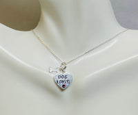 Sterling Silver 925 with Swarovski Element Birthstone Dog Lover Heart w/Bone Pendant (16", 18" or 20" chain)