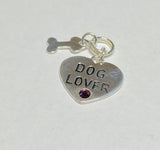 Sterling Silver 925 with Swarovski Element Birthstone Dog Lover Heart w/Bone Pendant (16", 18" or 20" chain)