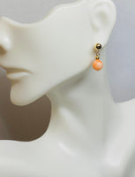 14 Karat Yellow Gold Filled 5mm Ball Stud Earrings with Hanging Genuine 7mm Pink Coral Beads