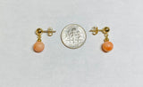 14 Karat Yellow Gold Filled 5mm Ball Stud Earrings with Hanging Genuine 7mm Pink Coral Beads