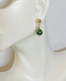 14 Karat Yellow Gold Filled 5mm Ball Stud Earrings with Hanging Genuine 8mm Nephrite Jade Beads