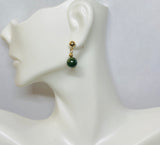 14 Karat Yellow Gold Filled 5mm Ball Stud Earrings with Hanging Genuine 8mm Nephrite Jade Beads