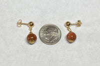 14 Karat Yellow Gold Filled 5mm Ball Stud Earrings with Hanging 8mm Goldstone Venturina Beads