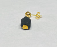 14 Karat Yellow Gold Filled 5mm Ball Stud Earrings with Hanging Genuine 7mm Azabache Jet Beads