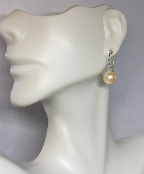 Vintage 1960's NOS Sterling Silver and Genuine Freshwater Pearls Lever Back Earrings (8mm and 9mm size available)