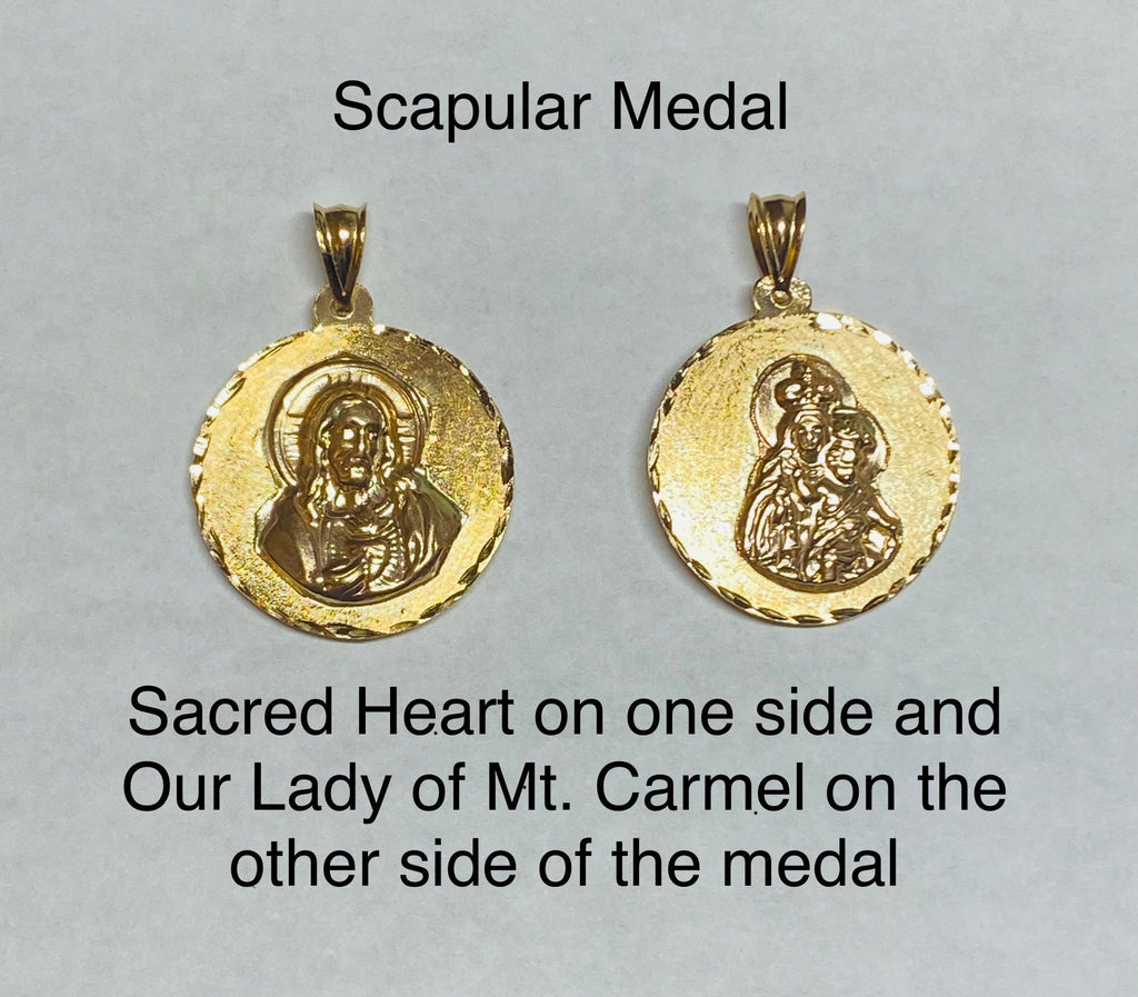 14 Karat Yellow Gold Sacred Heart of Jesus and Our Lady of Mt. Carmel ...
